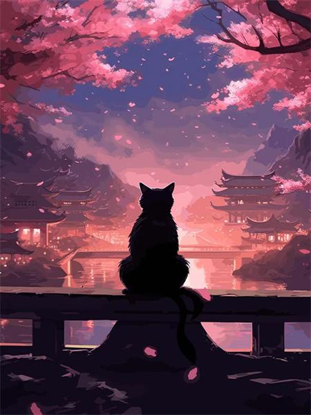 5D Diamant Malerei Neuheiten Katze Tempel Voll Platz Runde Stickerei Mosaik Sonnenuntergang Landschaft Home Decor