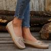 Dames beige flats med ankelkjedelignende dekorasjon - Slip-on sko med lukket tå, overdel i PU ekte skinn og polstret innersåle - Hverdagssko for alle årstider