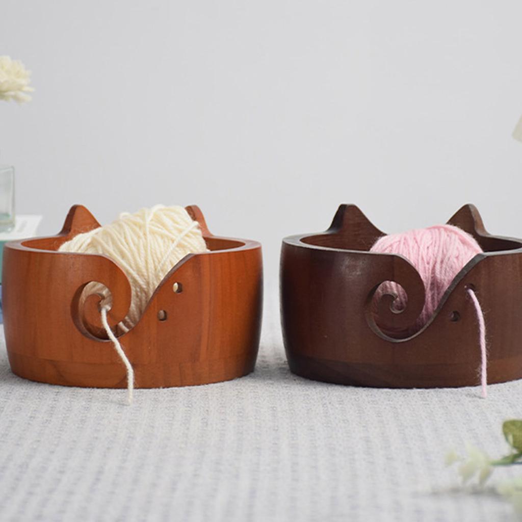 Knitting Bowl 17x10cm Wood Cats Shape Easy To Use for Mother Grandmom Craft Lovers Organizing Crochet Supplies