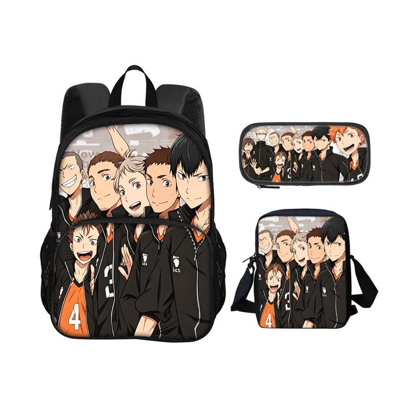 Haikyuu Round Front Carrier, Daily Pack, Pen Bag, Ice Bag, 3Pcs Set Patterned New Style, Best Birthday Gift for School Boys Plus Girls