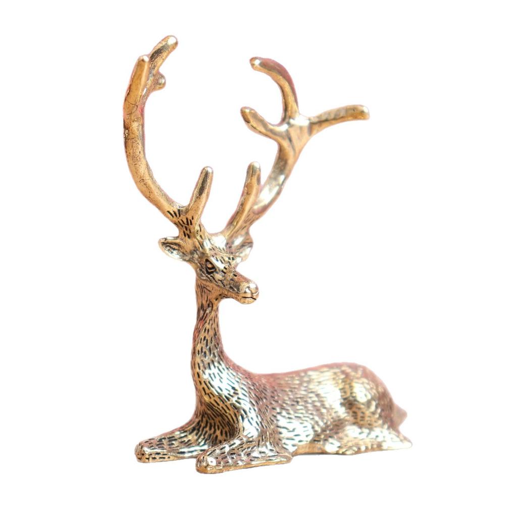 Brass Deer Figure Home Decor Ornament Creative Home Office Desktop Deer Ornament Crafts Tea Pet Decoration