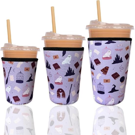 Reble Ulated Neoprene Iced Coffee Cup Sleeve, Durable Drink Sleeve for Cold Beverages, Beverage Holder for Iced Coffee, Floral Checkers