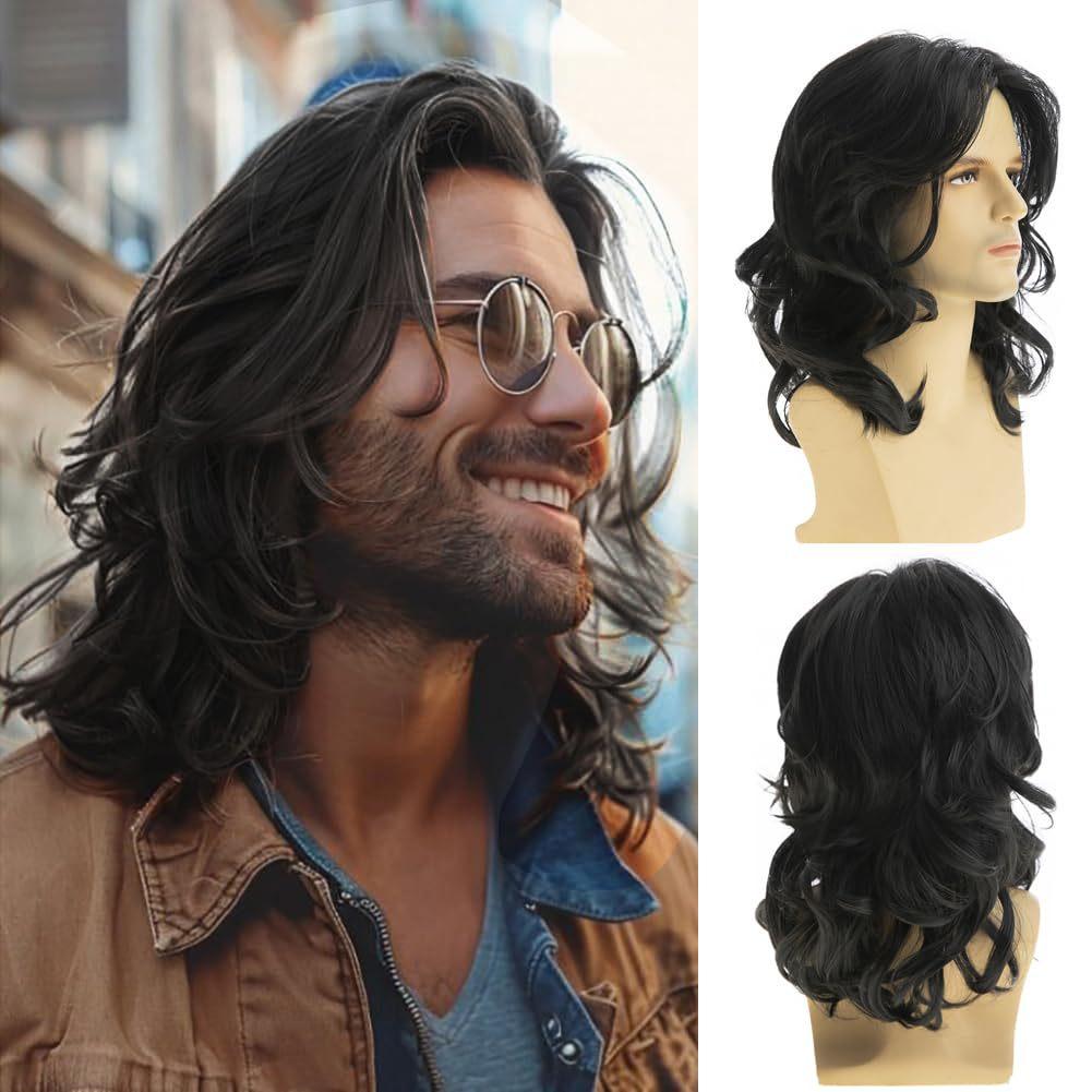 Men s Wig Black Long Wave Natural Synthetic Hair Wig Costume Halloween Cospaly Party Wigs