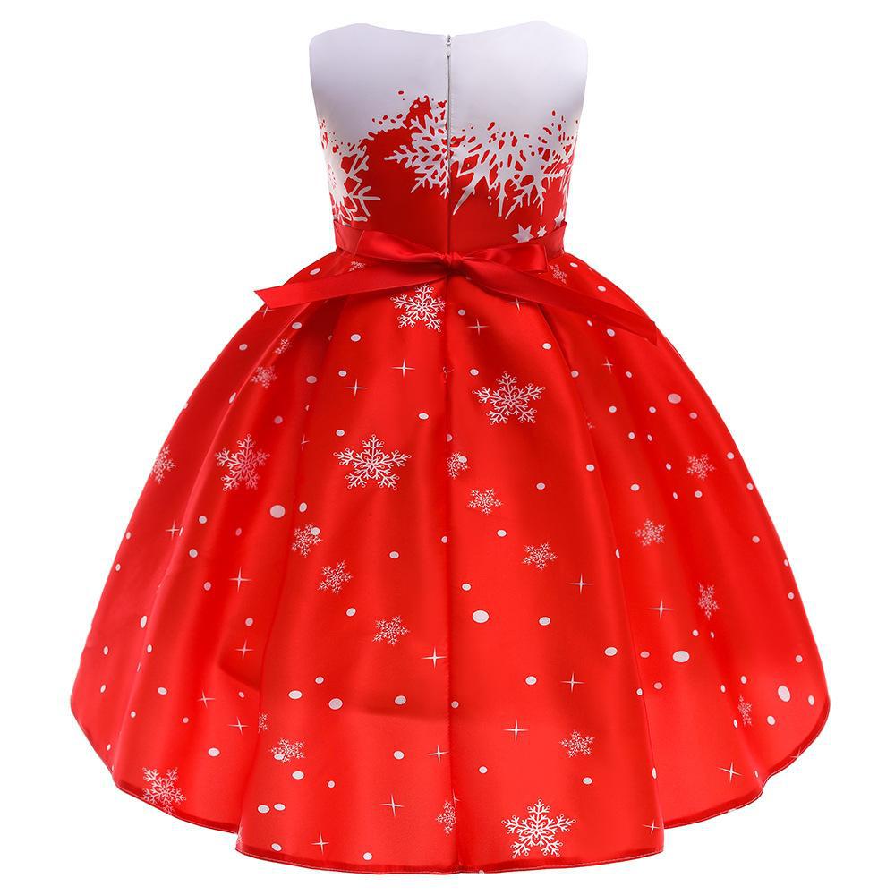 Girls Christmas Princess Dress with Santa Snowflake Print - Holiday Party Dress