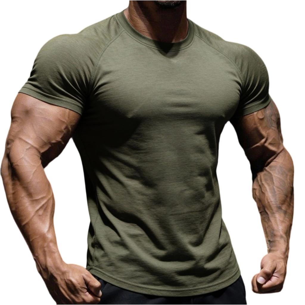 Men Athletic Short Sleeve Crew Neck T Shirt Wicking Stretch Raglan Sleeve Sports Top for Training Running Gym