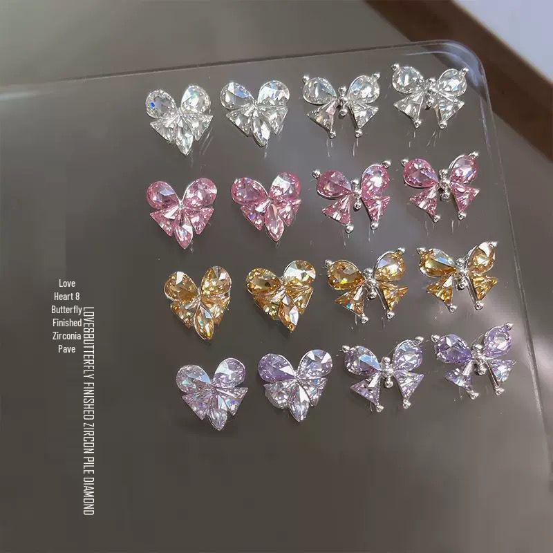 Fertige Maniküre Liebe: Glänzende Strass Schmetterling & Zirkon Nailart Dekorationen