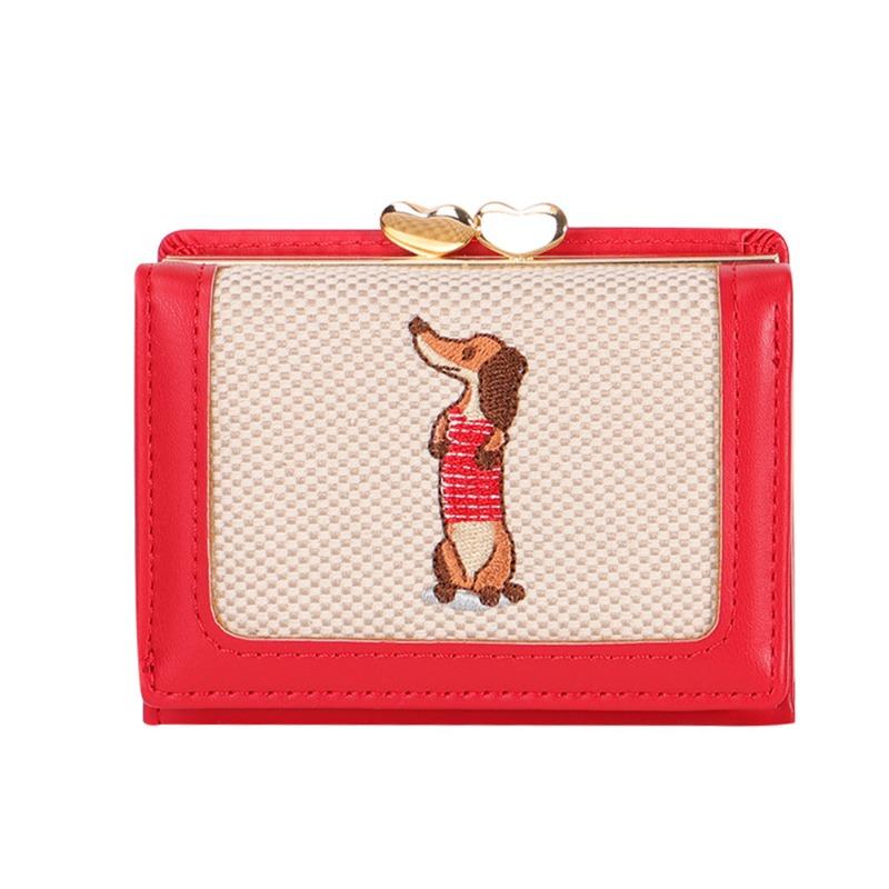 New Pu Leather Change Bag Women's Fabric Art Literary Card Bag Small and Portable Cartoon Cute Canvas Embroidered Wallet Women
