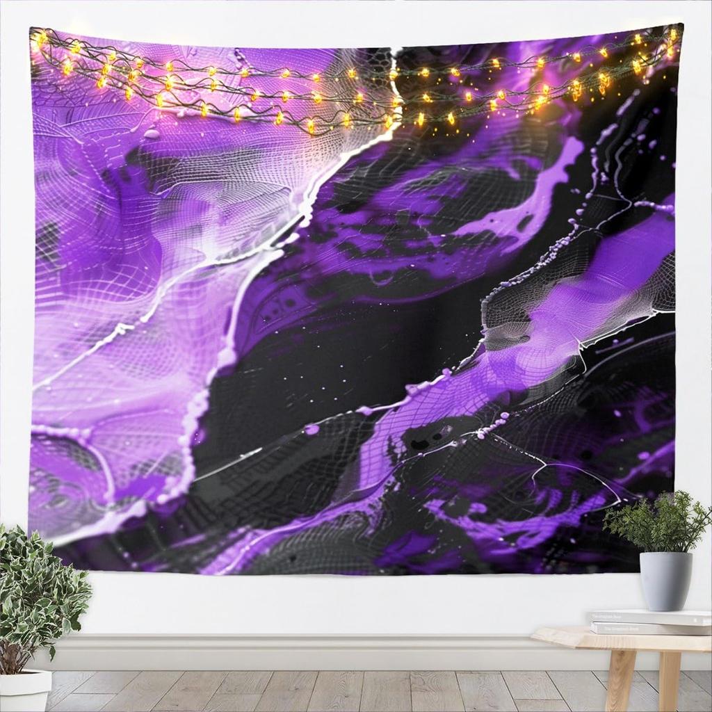 Blue Gold Marble Tapestry, Luxury Ocean Wave Wall Hanging with Golden Veins for Bedroom, Living Room & Aesthetic Home Decor