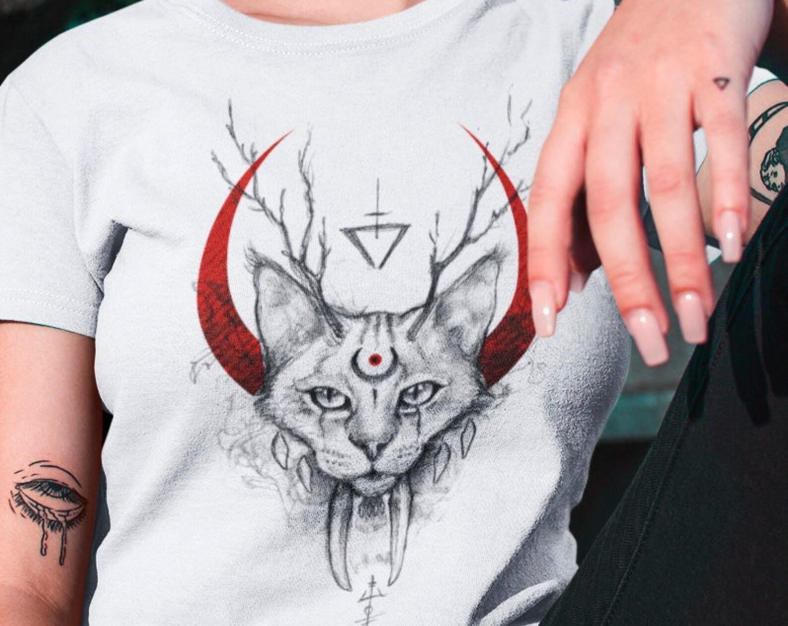 Esoteric Cat Moon T-shirt: Occult Graphic Tee XL