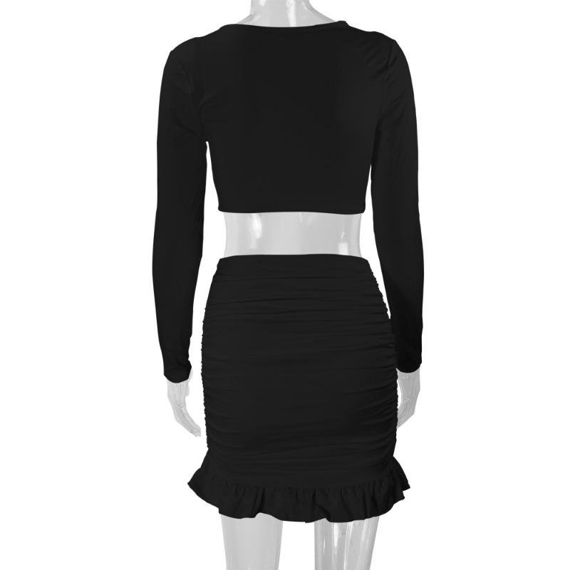 Autumn/winter Women's Sexy Flounce Lace Up Pleated Two-piece Skirt