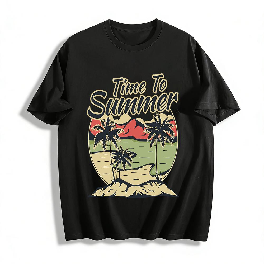 Летний стиль отпуск Кокосовая пальма Пляжный принт Повседневная футболка с коротким рукавом Хлопковая футболка XXS