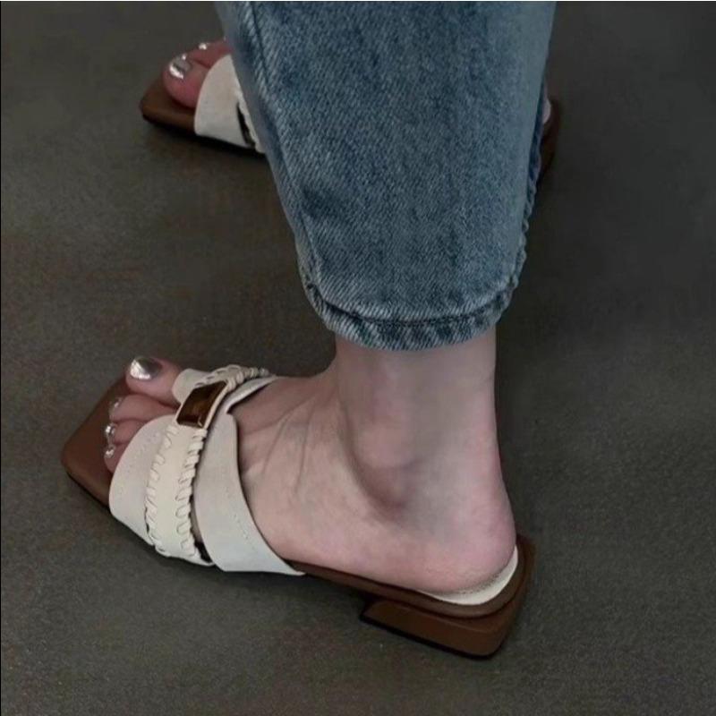 Fashion 2025Handmade  Leather Bottom Slippers Women's Summer Outdoor Wearable Slides Style Design Sensation Small