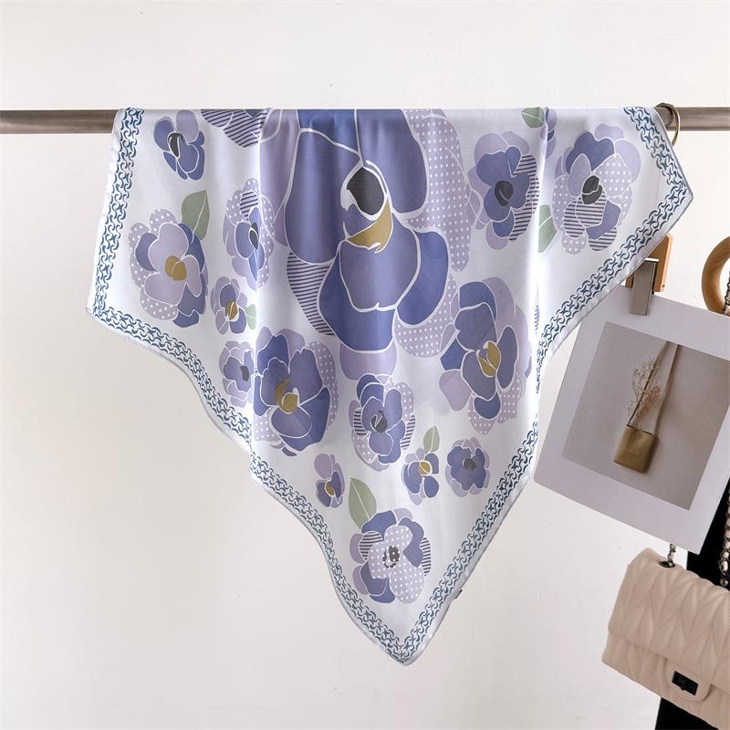 Elegant Spring Floral Silk-Blend Square Scarf - Headscarf & Neck Protection Neckerchief for Women