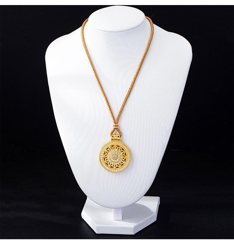 Vietnam Sand Gold Eight Treasures Compass Pendant Necklace - Trendy Court Style with Diamond-Set Hollow Flower Design for Women