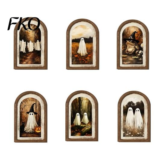 Rustic Ghost Table Centerpiece Arched Wall Decor, Cute Halloween Sign, Farmhouse Small Decorative Ornament Shelf Art for Mantel Living