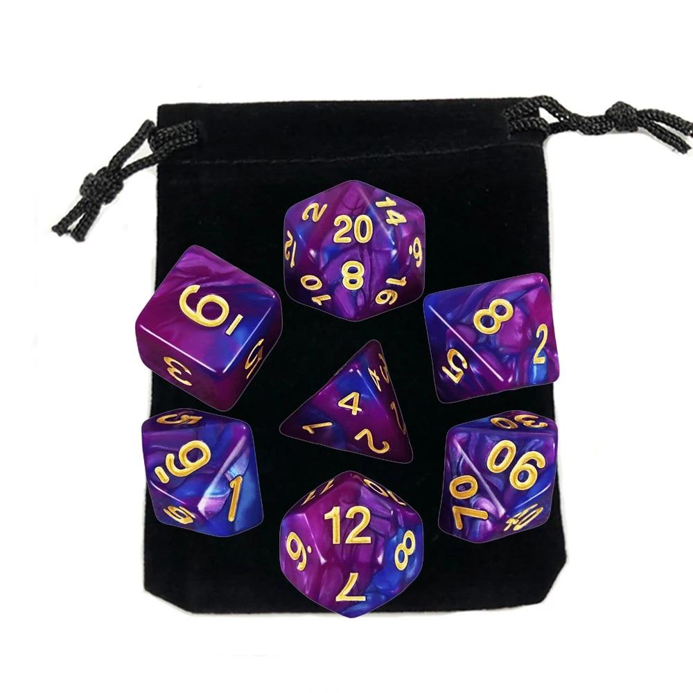 7pcs Dice with Bag DnD D4,d6,d8,d10,d%,d12,d20 Polyhedral Board Game Pieces RPG