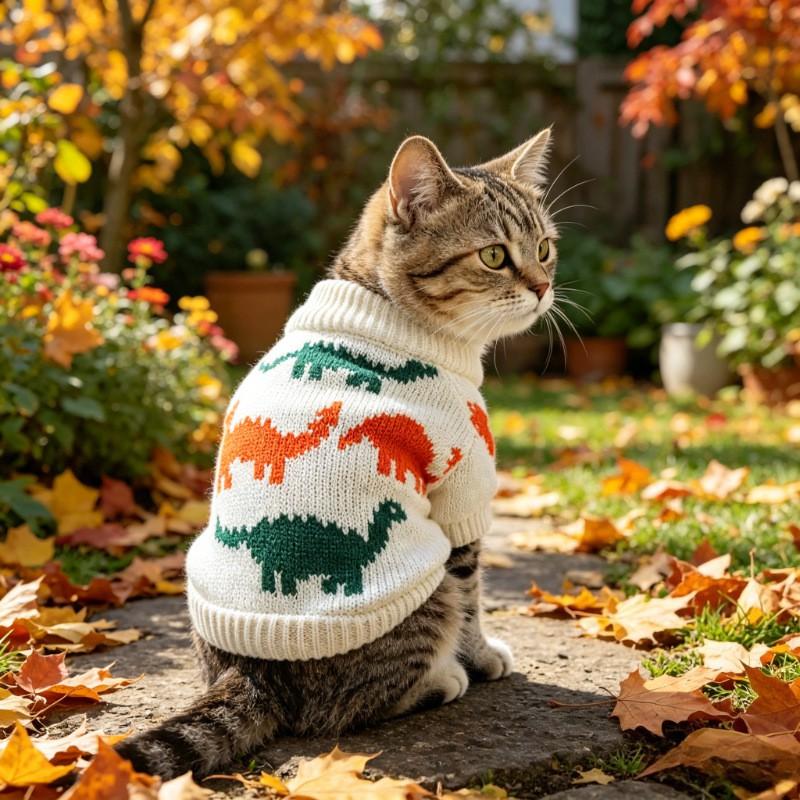 Pet Sweater Small Dogs Cats Colorful Dinosaur Design Winter Warm Clothes XS S M L XL