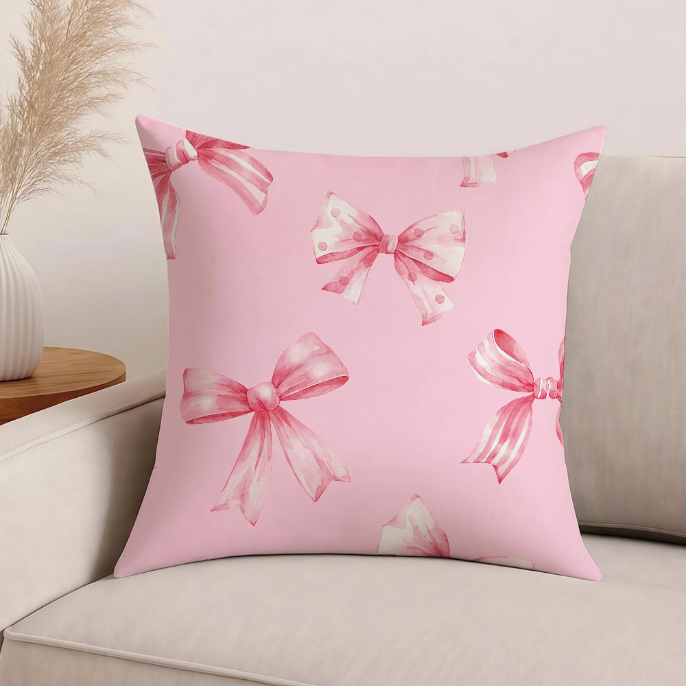 Art Pink Bow Cherry Lovely Kawaii Pillow Case Office Cushions Suitable For Sofa Car Bedroom Decorative Cushion Cover