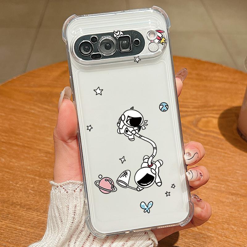 Cartoon Astronaut Pattern Phone Case For Google Pixel 9 Pro Pixel 9 Pro XL Soft Silicone Transparent Cover For Google Pixel 9A Google Pixel 9 Pro XL