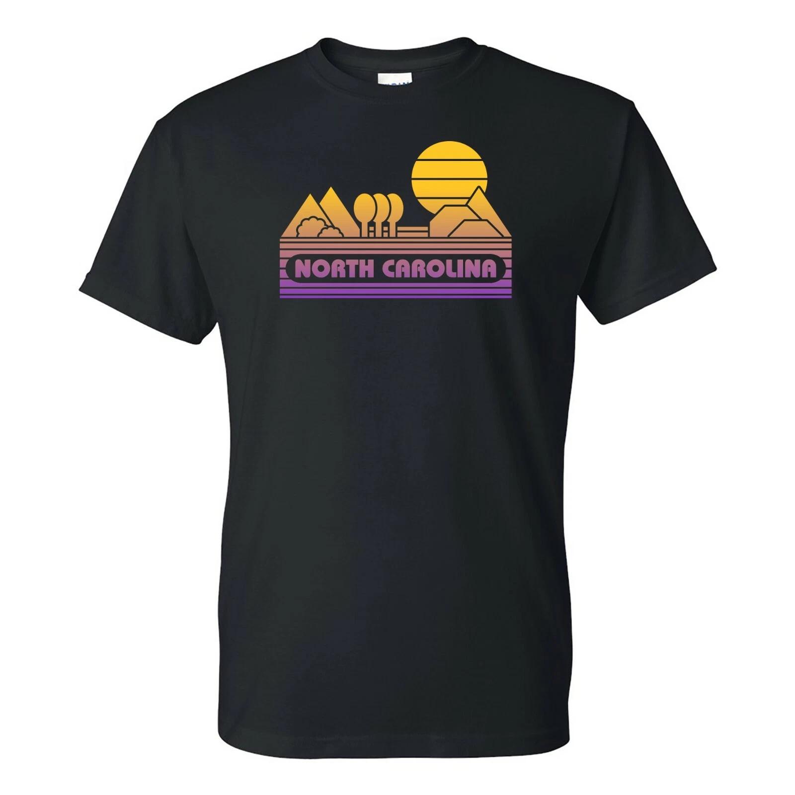 North Carolina Groovy Sunset - Landscape Vacation Home State T Shirt - Black L