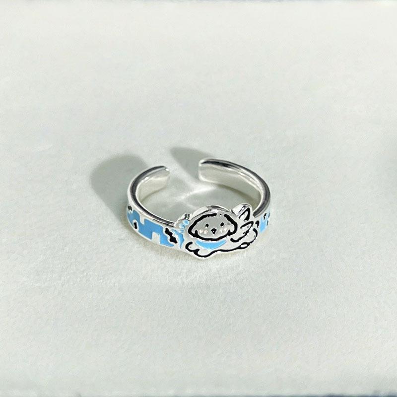 Cute Angel Cat Puppy Fresh Blues Personality Niche Design High Sense Ring Neutral Style Fashion Ring