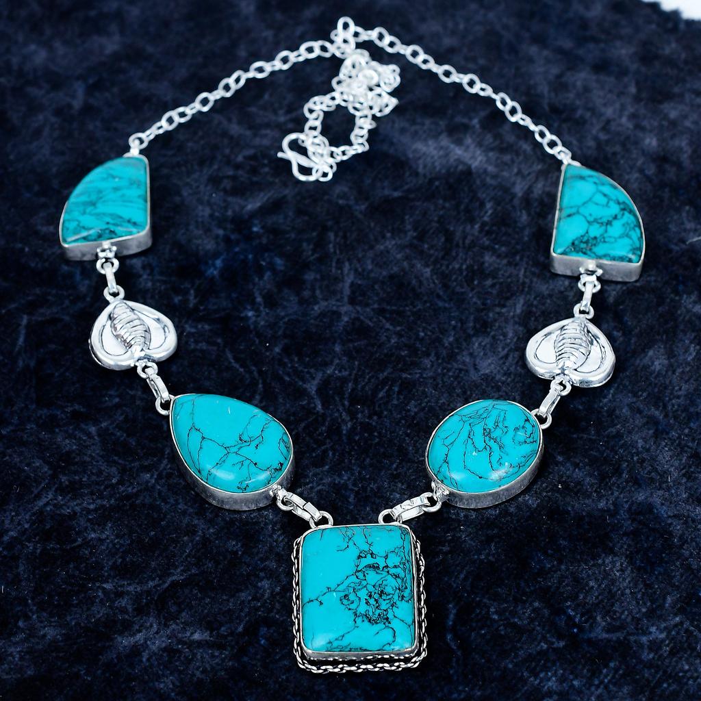 Gioielli Collana in Argento Sterling 925 con Pietra Preziosa Turchese Santa Rosa 18" MM-3492