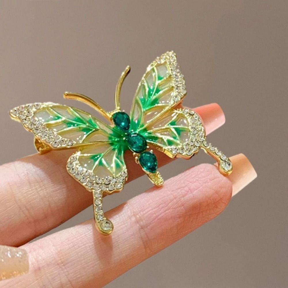 Retro Green Butterfly Suit Collar Pin Crystal Butterfly Brooches Green Butterfly Brooch  Gift