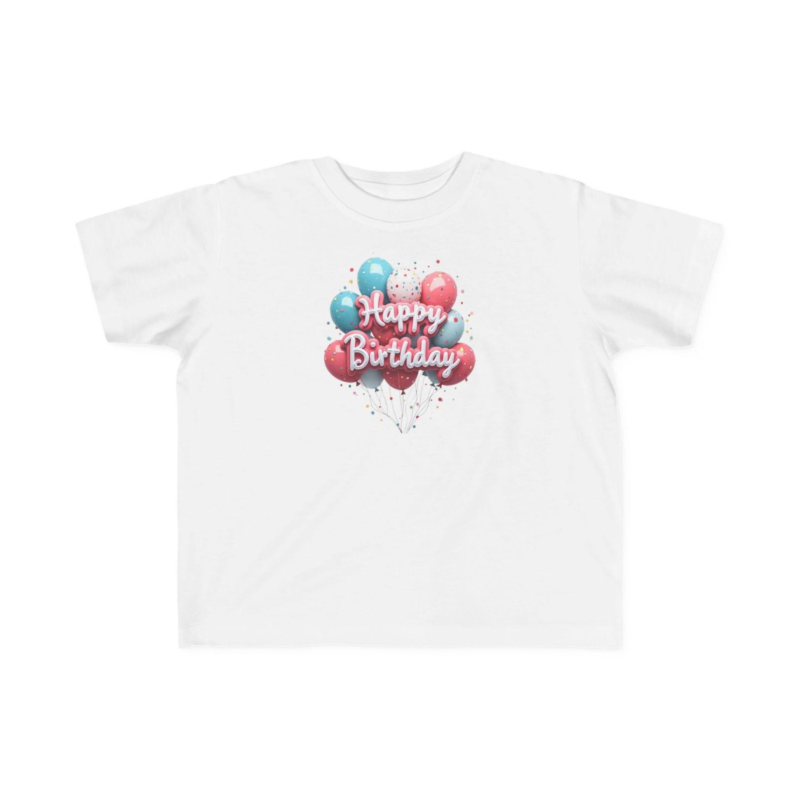 Happy Birthday Balloons Tee | Toddler Birthday Shirt, Pink Blue Confetti 150