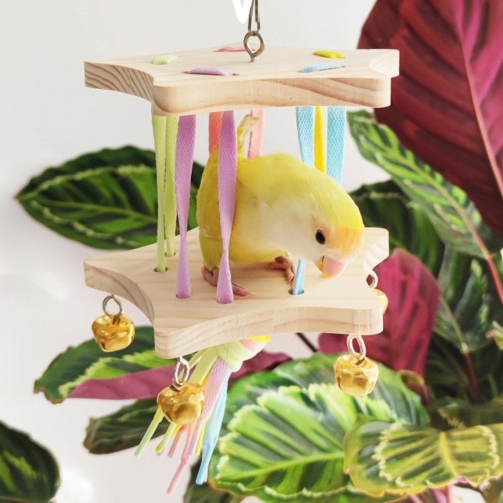 Colourful Bird Hanging Swing Wooden Bird Toy Hammock Parrot Cage Hut  Small Pet Entertainment