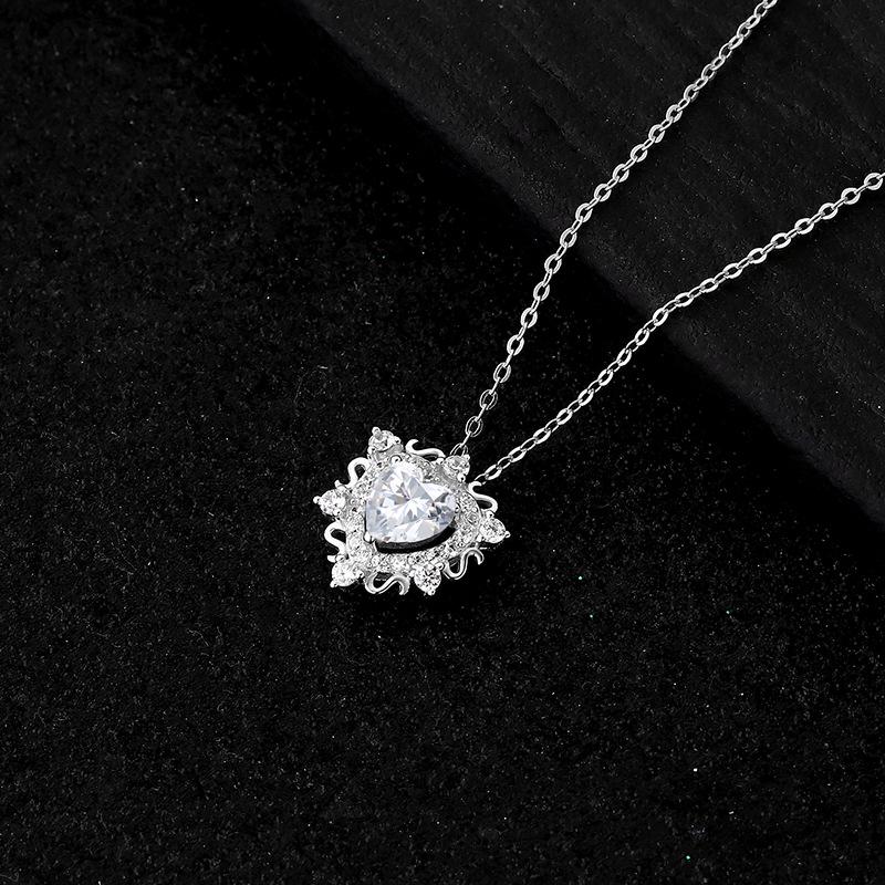 925 Silver Heartbeat Necklace with Heart Diamond Pendant - Women's Light Luxury Clavicle Chain Jewelry