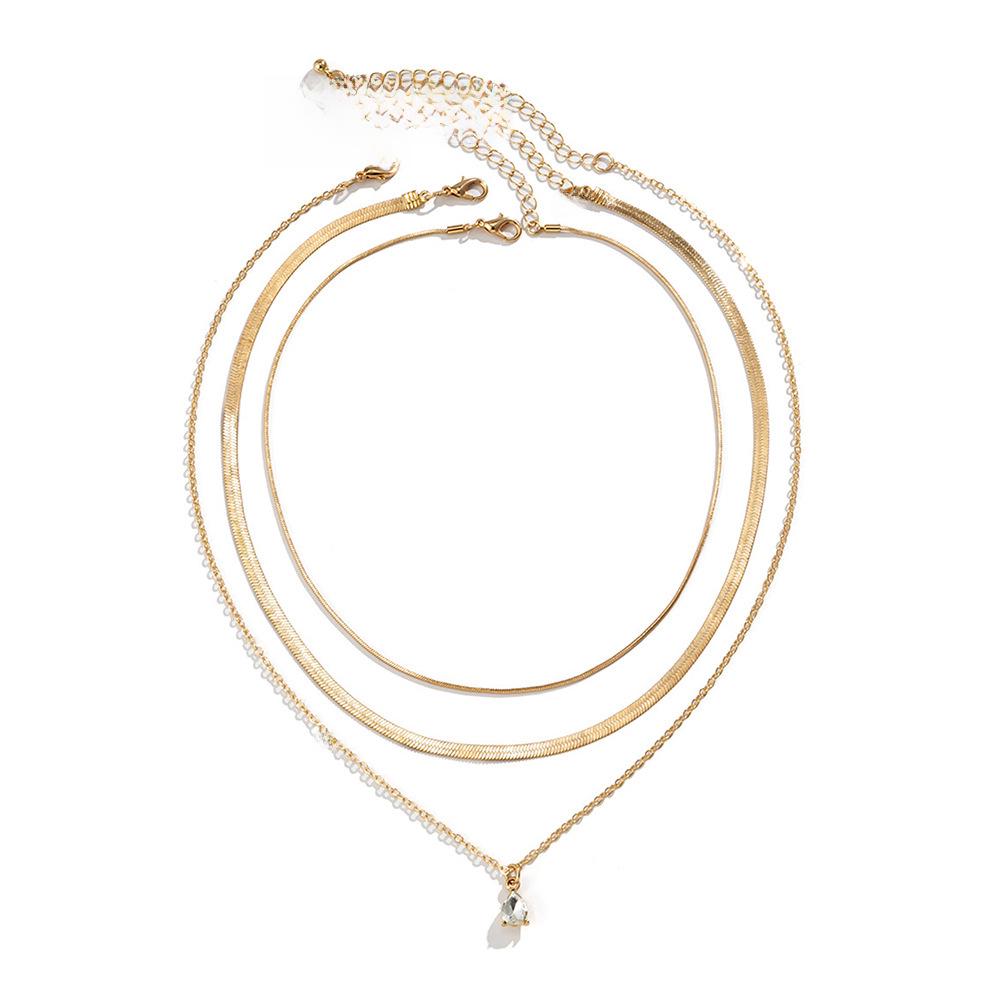 European American Cool Style Stacking Diamond Clavicle Necklace - Sweet, Simple Metal Water Drop Design