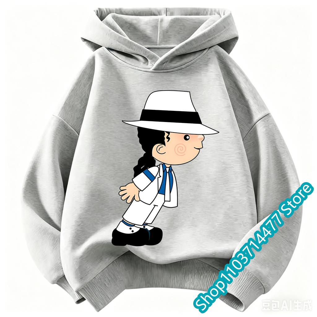 New Children Hooded Sweatshirt Michael Jackson Retro Letter Figure Print Pullover Kids Boys Girls Casual Vintage Fashion Hoodie