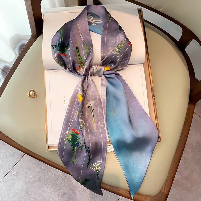 Luxury Design Silk Skinny Headwear Scarf Women Print Spring Neck Tie Hair Hand Bag Ribbon Wrist Belt Foulard Headband Lady