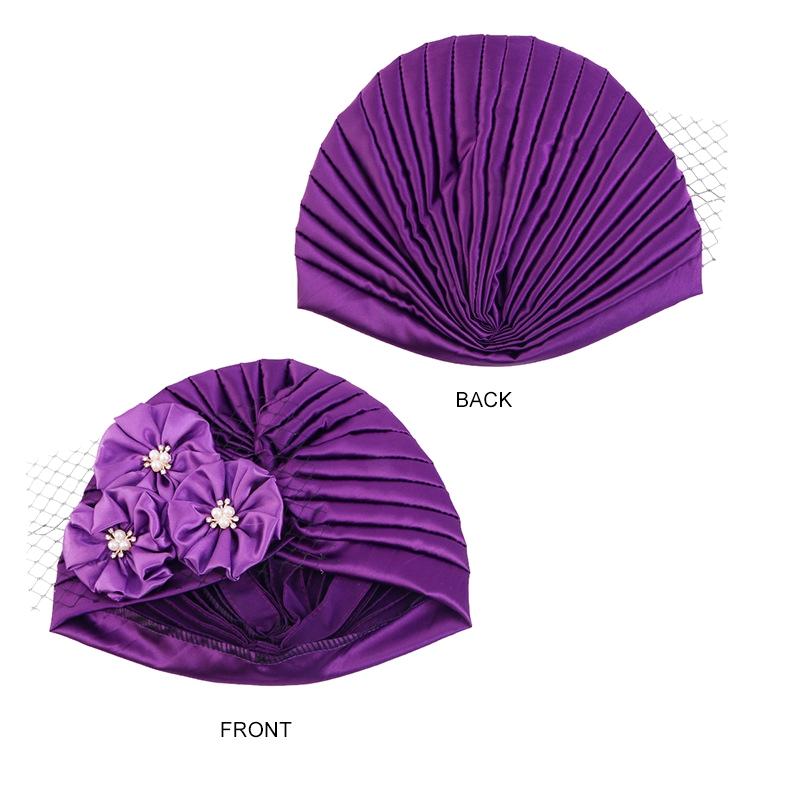 Big Flower Accessories Imitation Silk Pleated Turban Hat Ethnic Hat Indian Hat Ladies Wedding Hat