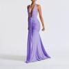 New Women's Long Dress Solid Color Elegant Neck Deep V Waist Sexy Backless Streamer Fishtail Skirt
