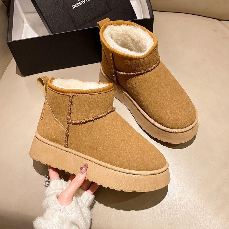 Fleece snow boots women wear thick-soled winter new fur integrated short boots thickened non-slip cotton shoes