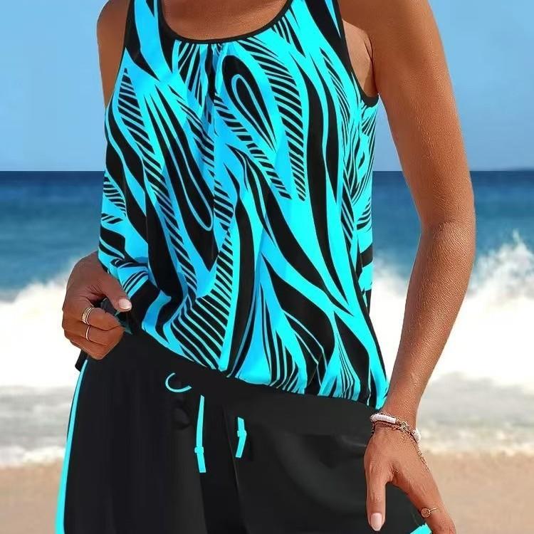 Women's High Waist Cross Back Tankini, Tight Quick Dry 2 Piece Swimsuit with Boyshorts