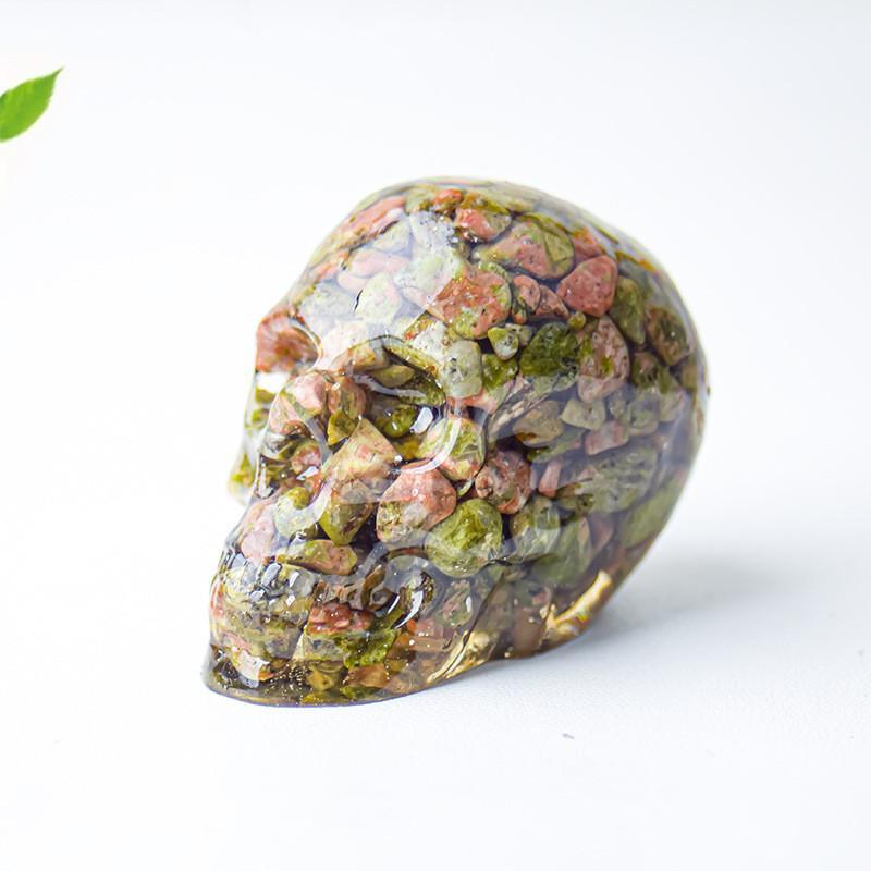 Crystal Resin Skull Decor With Natural Stones For Office And Home Tabletop Display