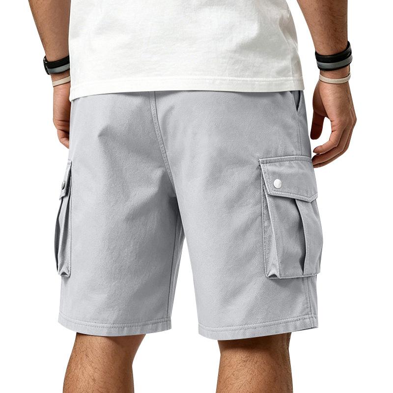 Men's Multi Pocket Cargo Shorts Elastic Waist Drawstring Loose Fit Casual Outdoor Work Shorts with Side Flap Pockets