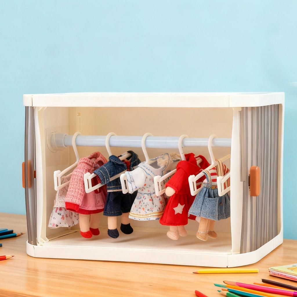 Foldable Doll Wardrobe Storage Box 15/17cm Doll Clothes Dustproof Organizer Closet With10 Hangers and Display Shelf