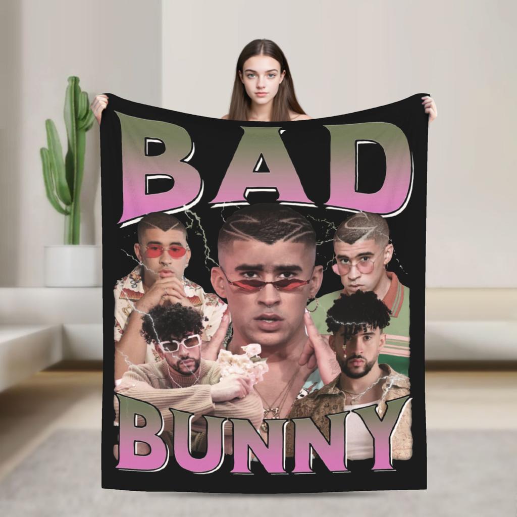 Bad Bunny Blanket Coral Fleece Plush Spring Autumn Multi-function Soft Throw Blankets for Sofa Office Bedspread
