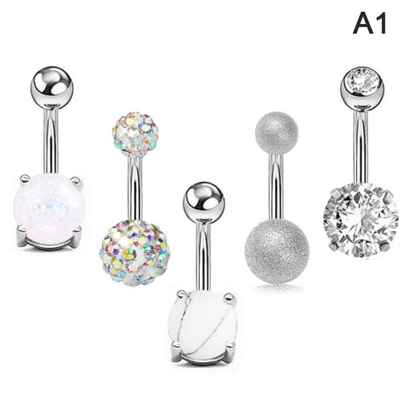 5Pcs/Set Women Navel Button Rings Rose Gold Medical Steel Rhinestone
