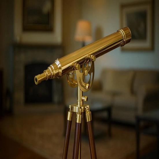 Brass Telescope On Wooden Tripod 99.06 Cm  Nautical Decor Maritime Floor Telescope for Home or Office