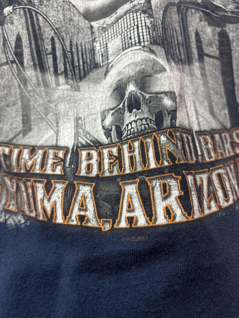 [USED] Vintage Harley-Davidson skull t-shirt with double-sided pockets.