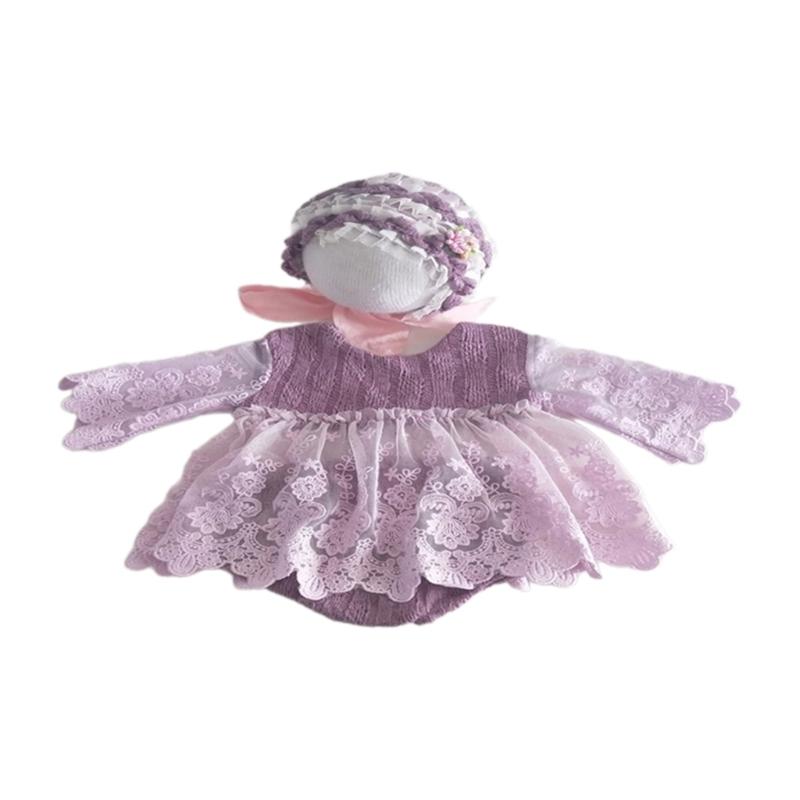 Baby Photography Props Lace Jumpsuits Bonnet Hat Newborns Photo Props Photoshoots Headwear Infant Photo Posing Outfit