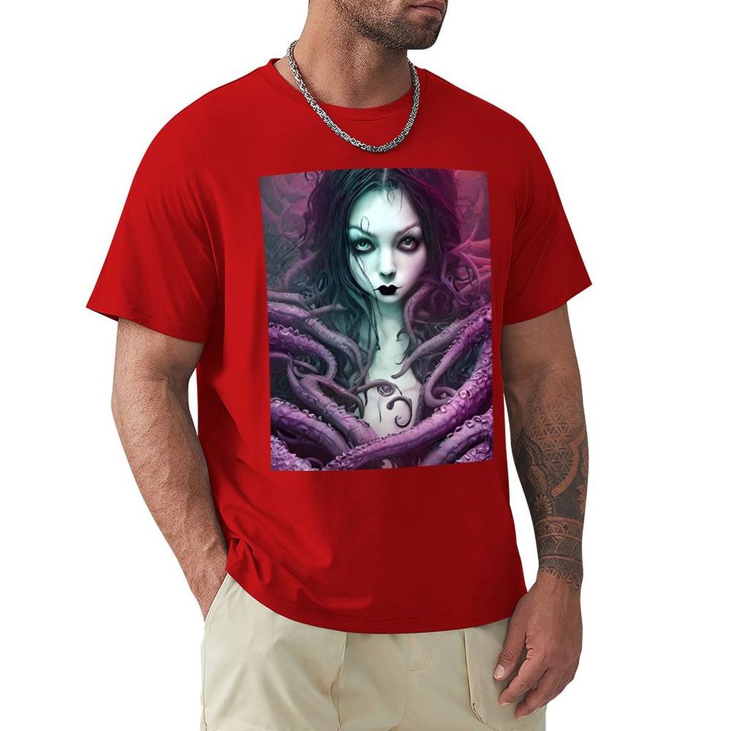 A Beautiful Gothic Girl With Purple Tentacles Wrapped Around Her In A Cthulhu Loving Embrace T-Shirt