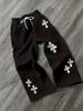 2026 Summer New Fashion Trends Gothic Vertical Graphic Wide Leg Sweatpants Drawstring Loose Straight Baggy Y2K Dark Punk Pants.