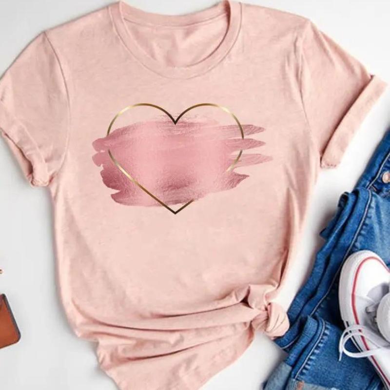 

Модный лук: женская футболка с акварельным принтом Love Heart, футболка с коротким рукавом, базовая одежда, летний топ, одежда с графическим рисунком, милая мода S