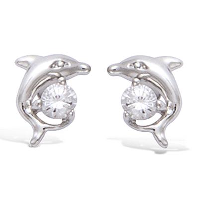 [N6255] - Boucles Argent 'Tendres Dauphins' blanc (rhodié) - 8x7 mm