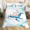 Blauer Bettbezug mit Meereswalen, King-Size-Bett, Cartoon-Meerestiere, Kinderbettwäsche-Set, Küstenstrand, Bettbezug, Meereswellen, Bettbezug